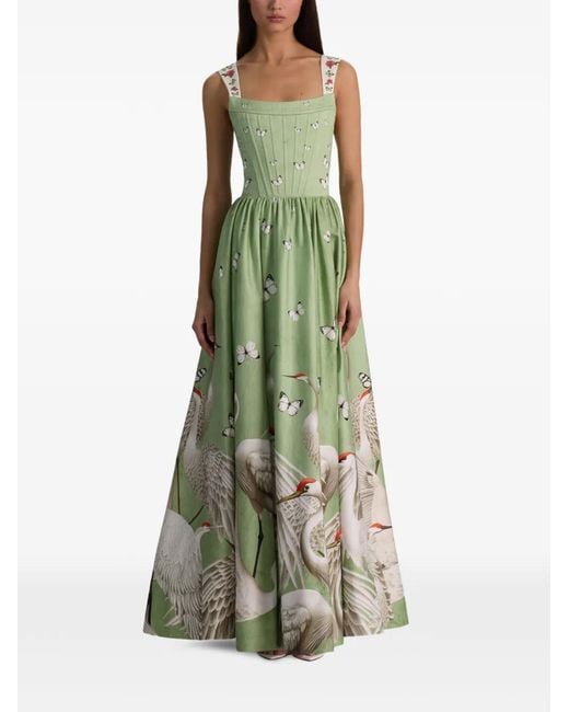 Alice + Olivia Green Guinevere Butterfly-Print Maxi Dress