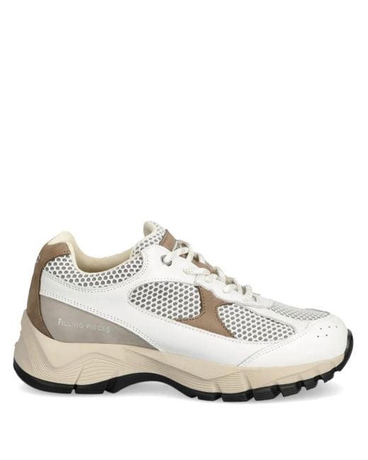 Filling Pieces White Leather Front-Lace Sneakers