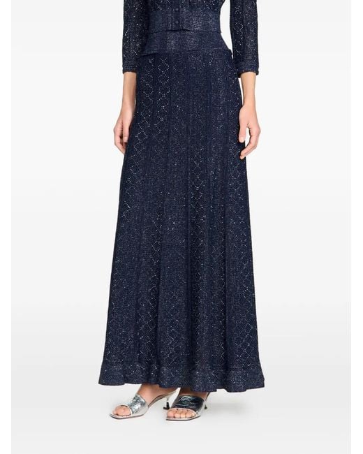 Sandro Blue Rhinestone Knit Maxi Skirt