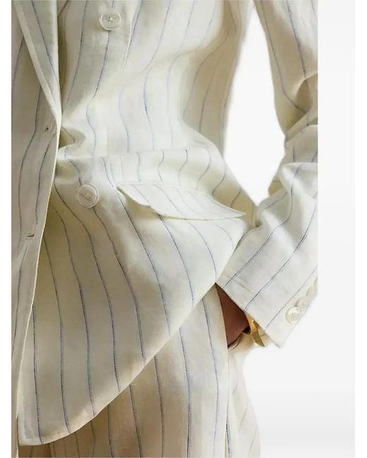 Ralph Lauren Natural Pinstripe-Pattern Double-Breasted Blazer