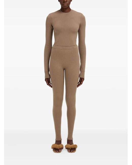 Ferragamo Natural Elasticated-Waistband Virgin-Wool Leggings