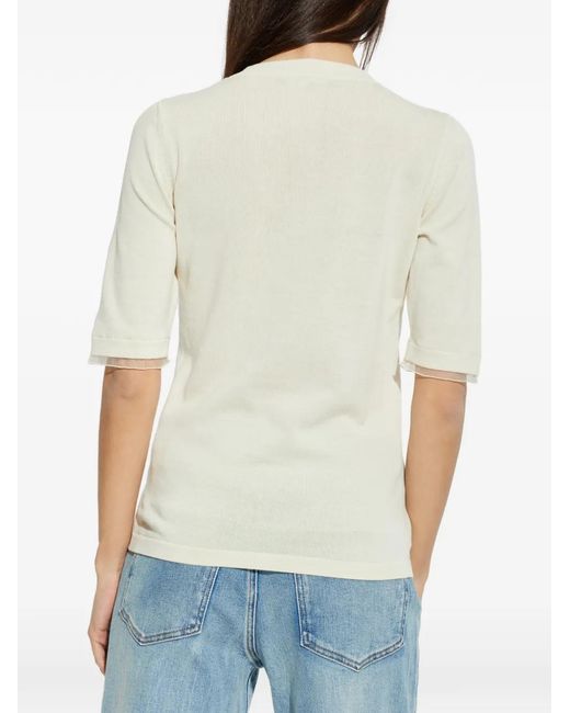 Fabiana Filippi White Tulle-Trim Knitted T-Shirt