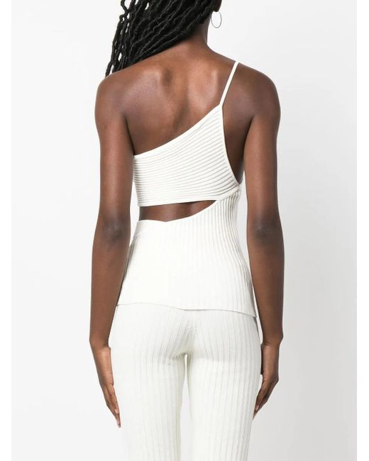 ANDREADAMO White One-Shoulder Cut-Out Ribbed Top