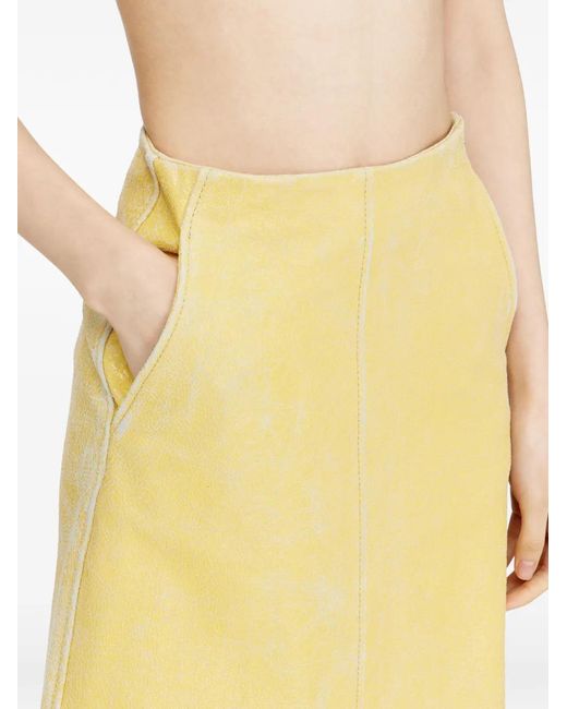 DIESEL Yellow L-Erina Crackled Pencil Midi Skirt
