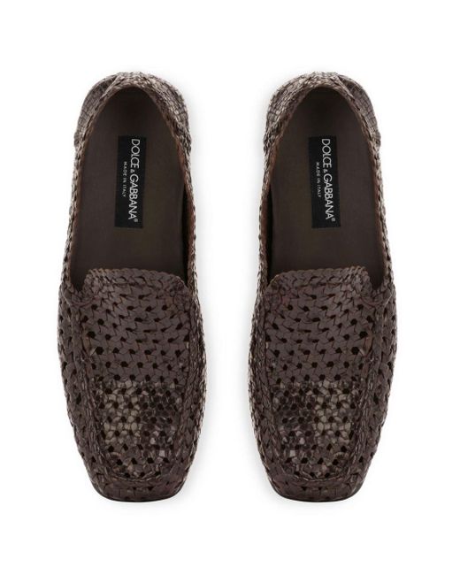 Dolce & Gabbana Brown Interwoven Leather Loafers for men