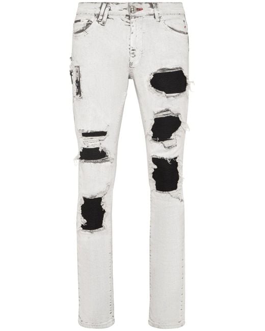 Jeans skinny con effetto schiarito di Philipp Plein in White da Uomo