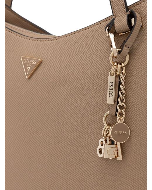 Guess Brown Gilda Logo-Plaque Saffiano-Effect Tote Bag
