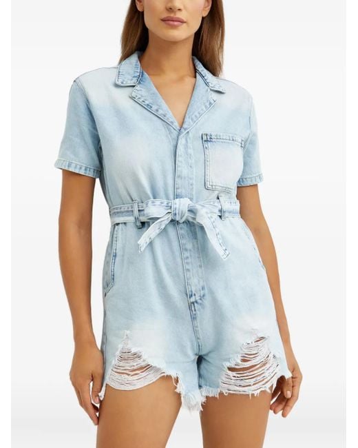One Teaspoon Blue Frayed Belted Playsuits