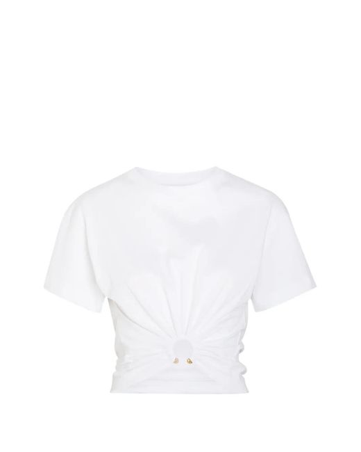 Rabanne White Ring-Detail Cropped T-Shirt