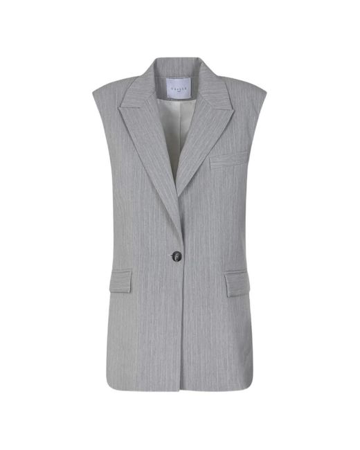 Gaelle Paris Gray Pinstripe-Pattern Gilet