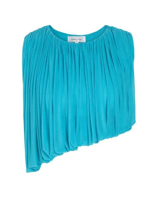 Ronny Kobo Blue Chelly Asymmetric Blouse