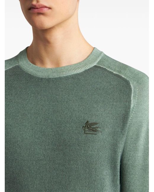 Etro Green Pegaso-embroidered Wool Jumper for men