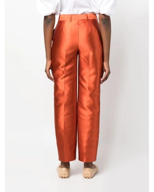 Alberta Ferretti Orange Pantalon En Satin À Coupe Droite