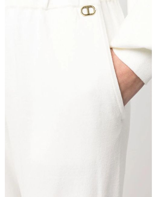 Twinset White Wide-Leg Knitted Trousers