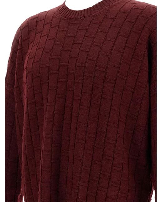 Plan C Red Ribbed Checked Sweater for men