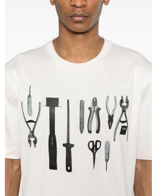 Fendi White Tools Cotton T-Shirt for men