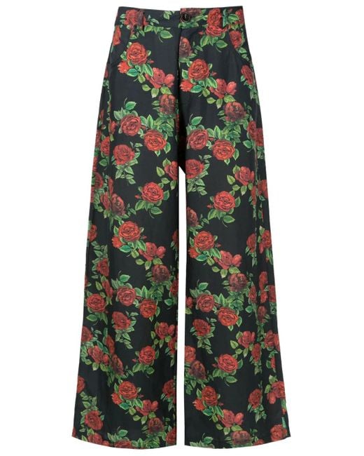 Amir Slama Green Floral-Pattern Culotte Trousers