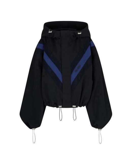 The Attico Blue Logo-Detail Hooded Bomber Jacket