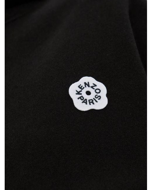 KENZO Blue Logo-Embroidery Cotton Hoodie