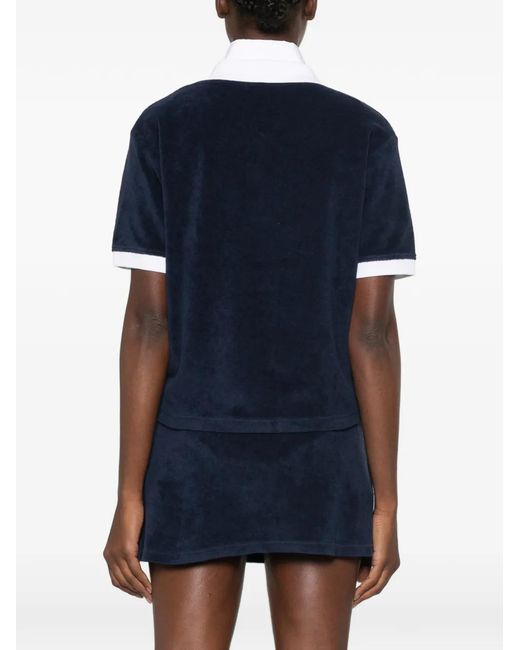 Sporty & Rich Blue Signature Logo Terry-Cloth Top
