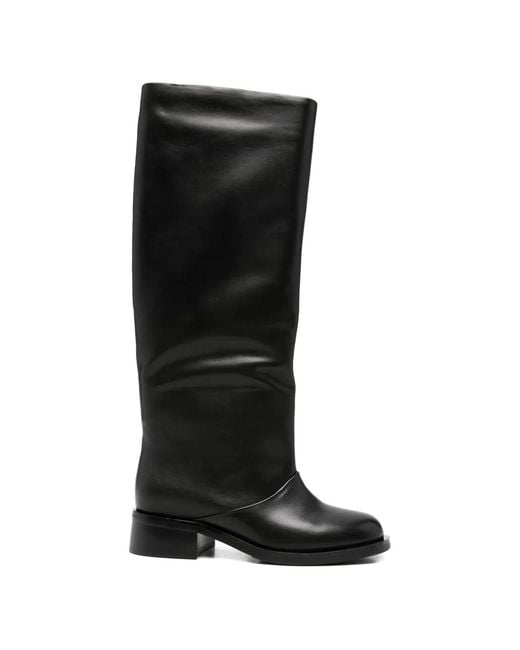 ADRIANNA FERETTI Black Round-Toe Knee-High Boots