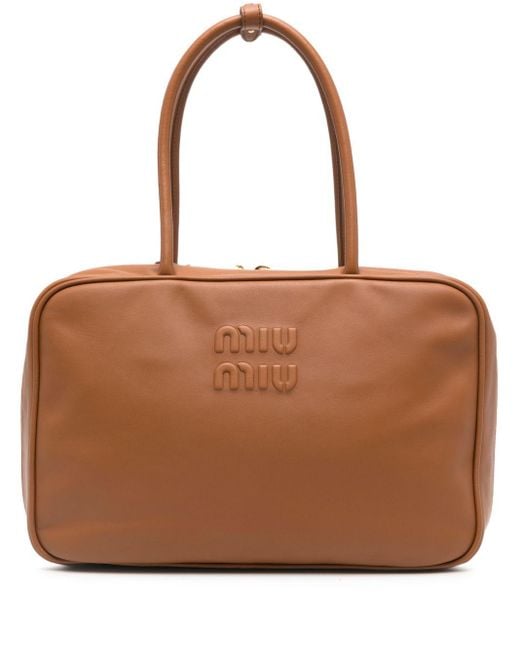 Miu Miu Brown Logo-embossed Leather Shoulder Bag