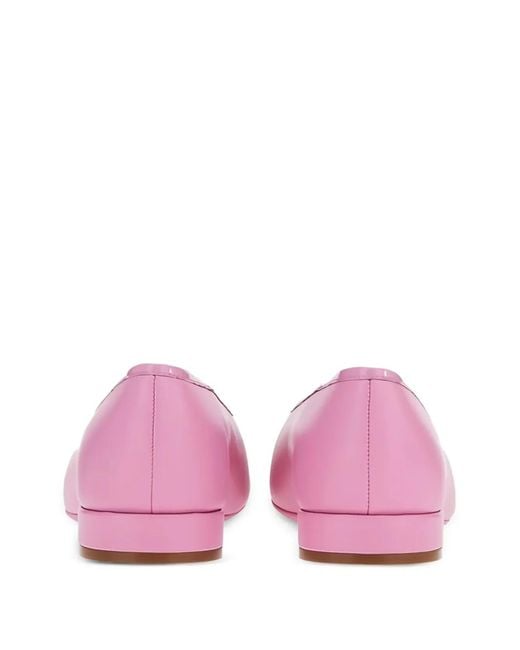 Ferragamo Pink Buckle Leather Ballerina Flats