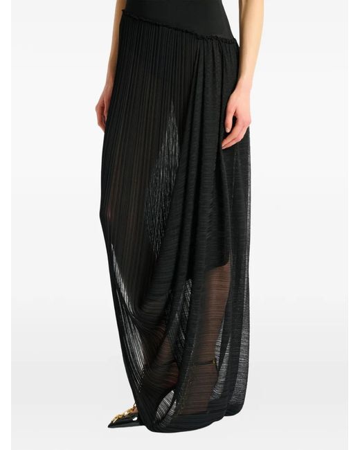 Balmain Black Long Draped Viscose Dress