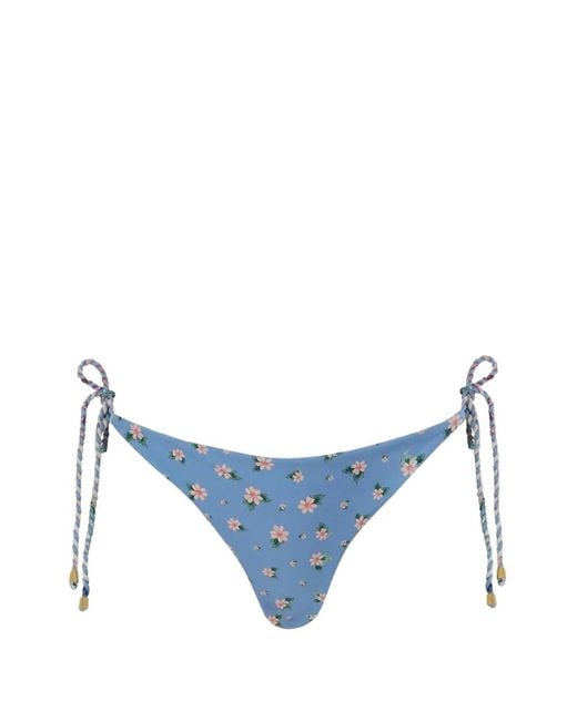 Agua Bendita Blue Tammy Floral-Print Reversible Bikini Bottoms