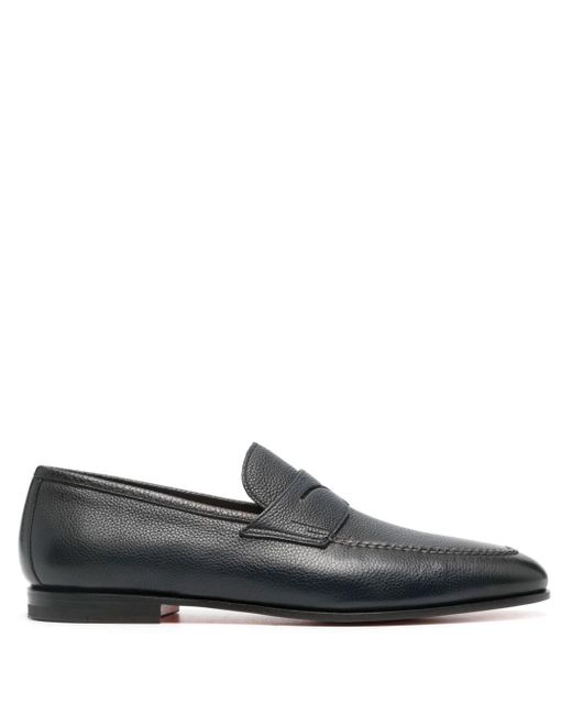 Santoni Gray Penny-slot Leather Loafers for men