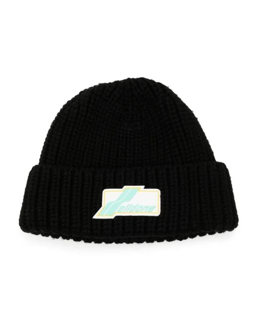 we11done Black Logo-Appliqué Wool Beanie for men