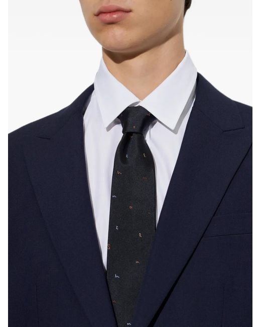Paul Smith Black Letter-Embroidered Silk Tie for men
