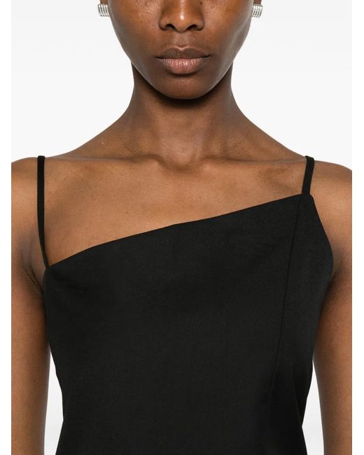 LA PISCINE Black Asymmetrical-Neck Top