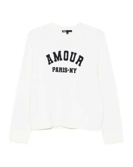 Maje White Amour Paris-Ny Embroidered Sweater