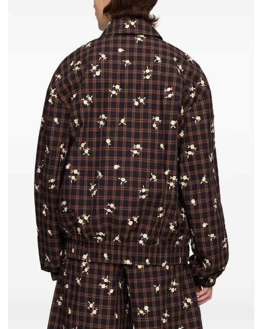 Ganni Brown Checked Bomber Jacket
