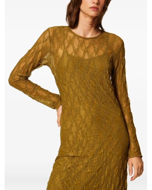 Twinset Natural Long Stretch Lace Dress