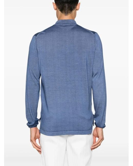 Canali Blue Polo-Collar Cardigan for men
