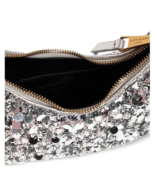 Kurt Geiger White Small Chelsea Sequin Chain-Strap Shoulder Bag