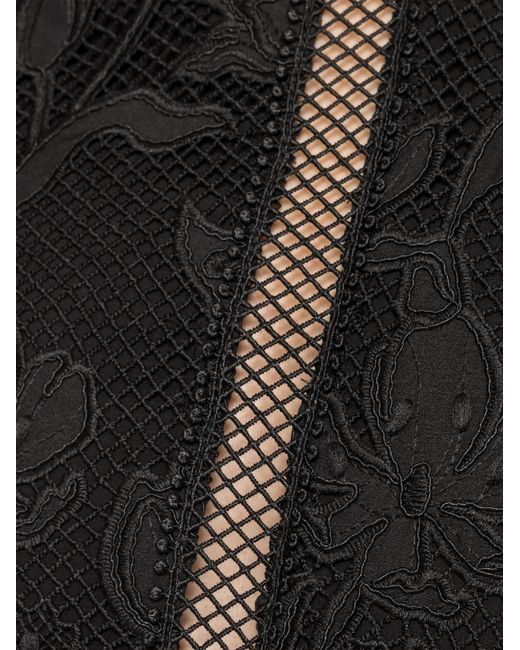 Nissa Black Embroidered Lace Midi Dress