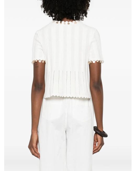 Maje White Embellished Short-Sleeve Cardigan
