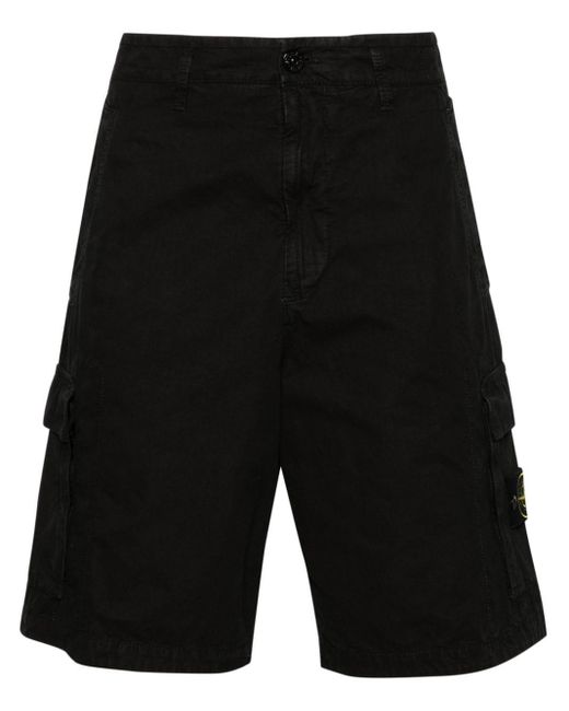 Stone Island Black Compass-badge Cotton Cargo Shorts for men