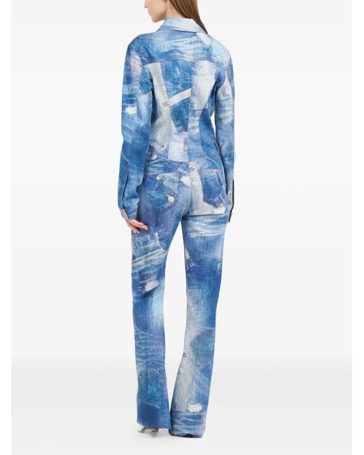 Roberto Cavalli Blue Patchwork-Effect Denim Jumpsuit