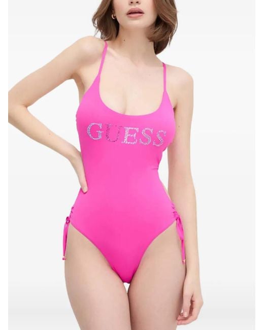 Guess Pink Logo-Embellished Swimsuit
