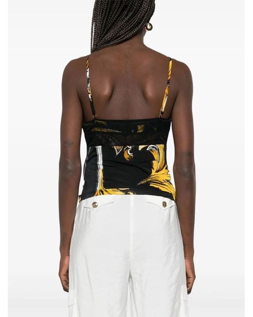 Versace Jeans Couture Black Barocco Mesh Top