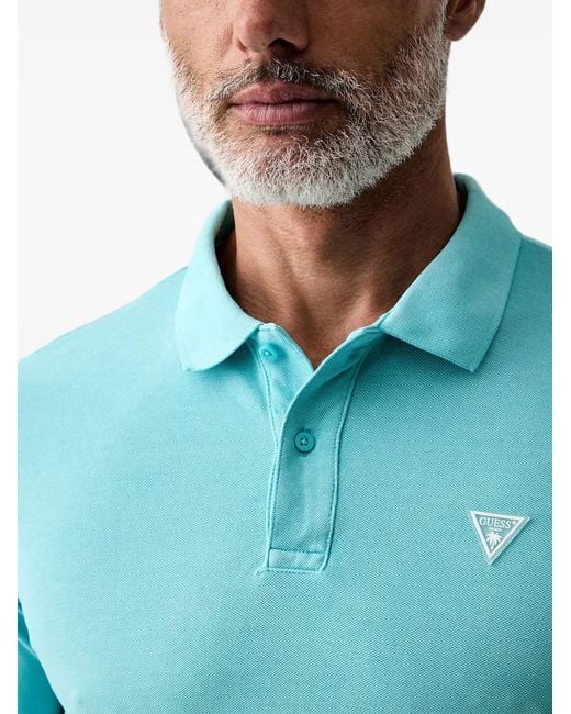 Guess Blue Logo-Patch Polo Shirt for men