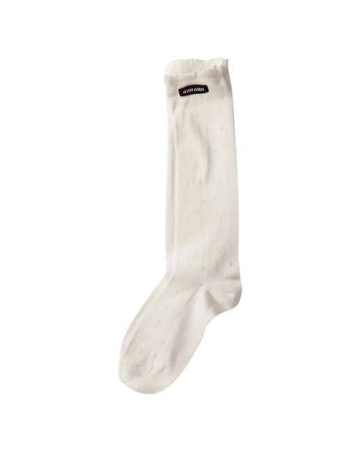 Miu Miu White Openwork Logo-Patch Socks