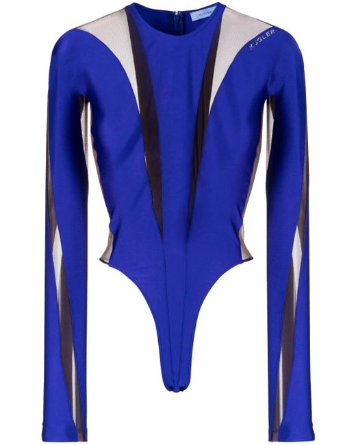 Body con paneles traslúcidos Mugler de color Blue