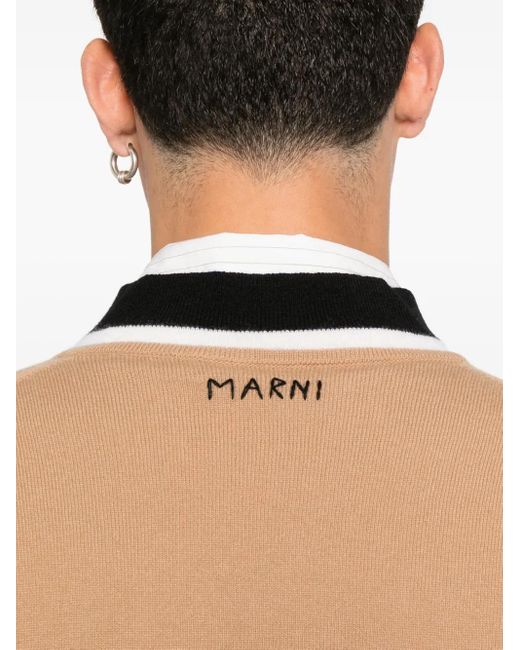 Marni Natural V-Neck Wool Sweater for men