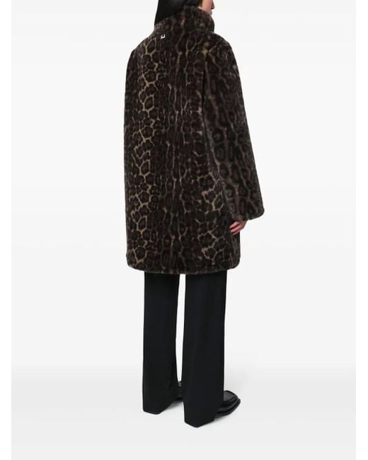 Apparis Black Leopard-Print Faux Fur Coat