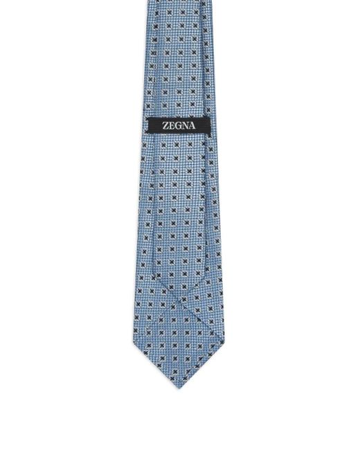 Zegna Blue Geometric-Pattern Silk Tie for men